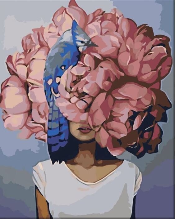 Pintura por números Zuty Pintura por números Woman With Pink Flower And Bird
