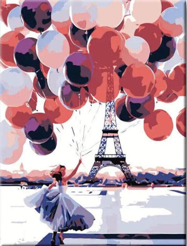 Slikanje po številkah Zuty Barvanje po številkah Ženska z veliko baloni na Eifflovem stolpu