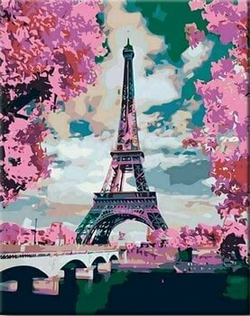 Рисуване по номера Zuty Мозайка Айфелова кула и розови дървета - 1