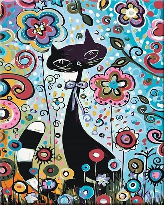 Рисуване по номера Zuty Мозайка Котка в цветя