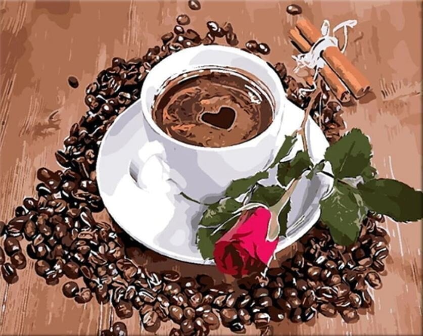Рисуване по номера Zuty Мозайка Чаша кафе и рози