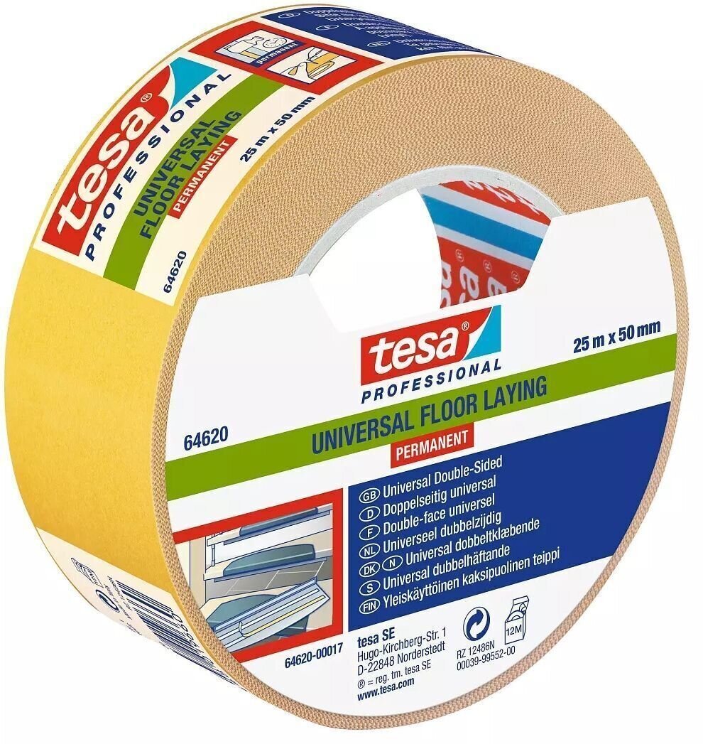 Waterline Tape TESA Professional 64620 W Double-Sided Carpet Laying Tape 25m x 50mm