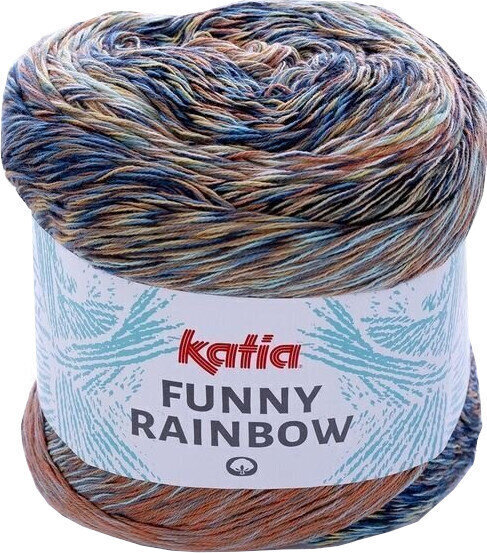 Fios para tricotar Katia Funny Rainbow 102 Water Blue/Beige/Yellow/Orange