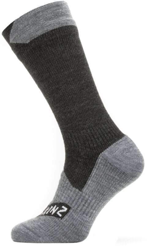 Чорапи за колоездене Sealskinz Waterproof All Weather Mid Length Sock Black/Grey Marl L Чорапи за колоездене