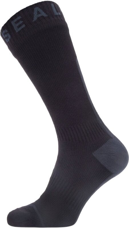 Чорапи за колоездене Sealskinz Waterproof All Weather Mid Length Sock with Hydrostop Black/Grey L Чорапи за колоездене