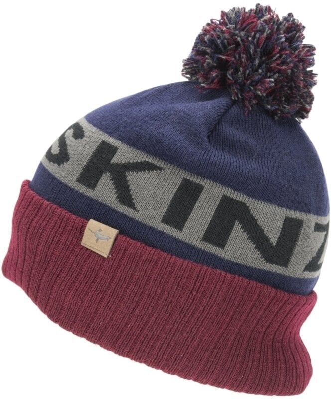 Șepca pentru ciclism Sealskinz Water Repellent Cold Weather Bobble Hat Navy Blue/Grey/Red 2XL Beanie