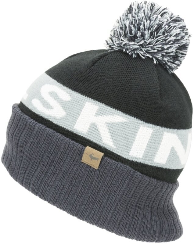 Cycling Cap Sealskinz Water Repellent Cold Weather Bobble Hat Black/Grey/White/Black 2XL Beanie