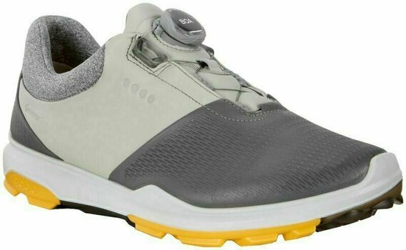 Ecco Boa Biom Golf Shoes White Yellow Yak Leather Logo Mens Size 8 Extra  Width