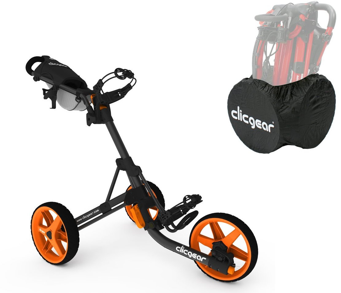 Ръчна количка за голф Clicgear 3.5+ Charcoal/Orange SET Ръчна количка за голф