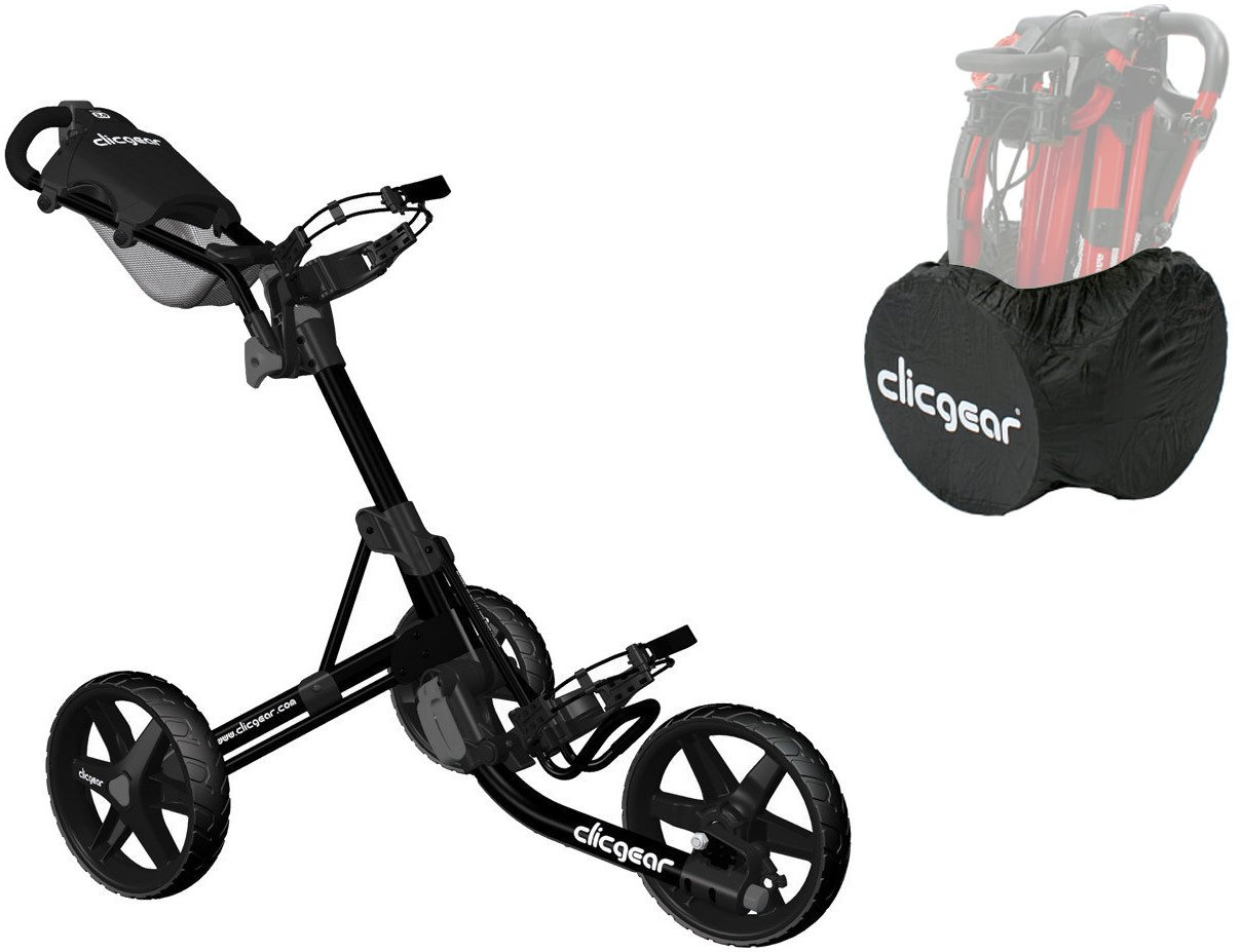 Ръчна количка за голф Clicgear 3.5+ Black/Black SET Ръчна количка за голф