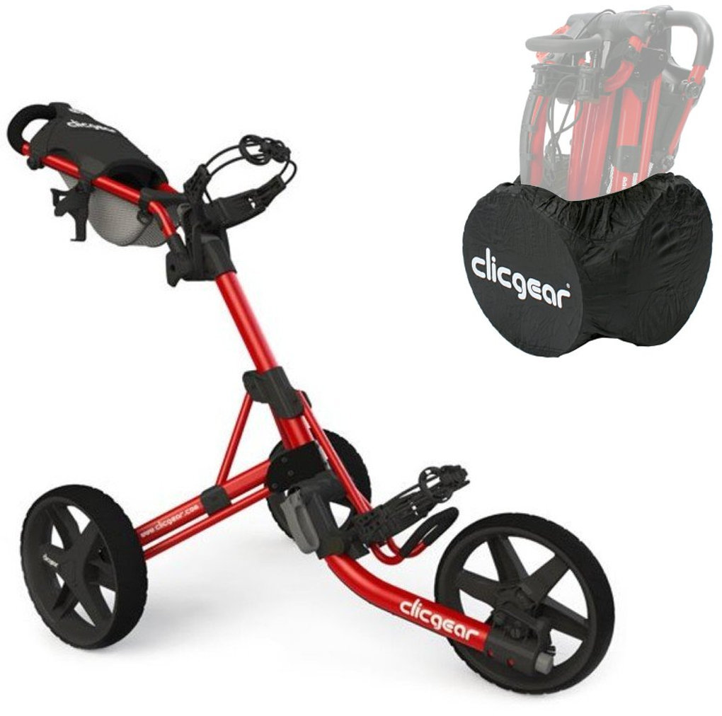 Manuálny golfový vozík Clicgear 3.5+ Red/Black SET Manuálny golfový vozík