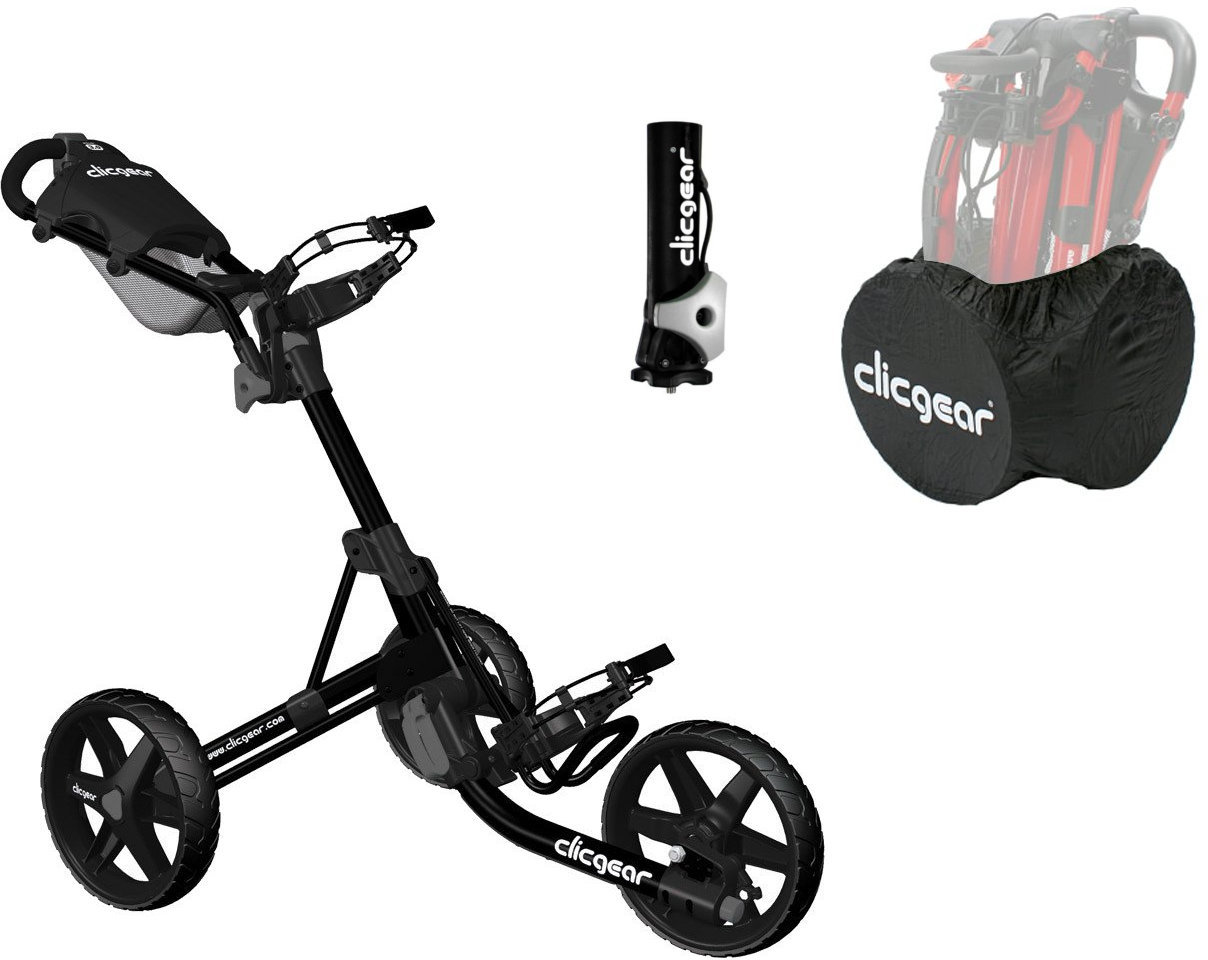 Cărucior de golf manual Clicgear 3.5+ Black/Black DELUXE SET Cărucior de golf manual