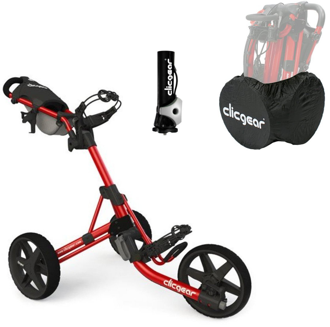 Manuální golfové vozíky Clicgear 3.5+ Red/Black DELUXE SET Manuální golfové vozíky