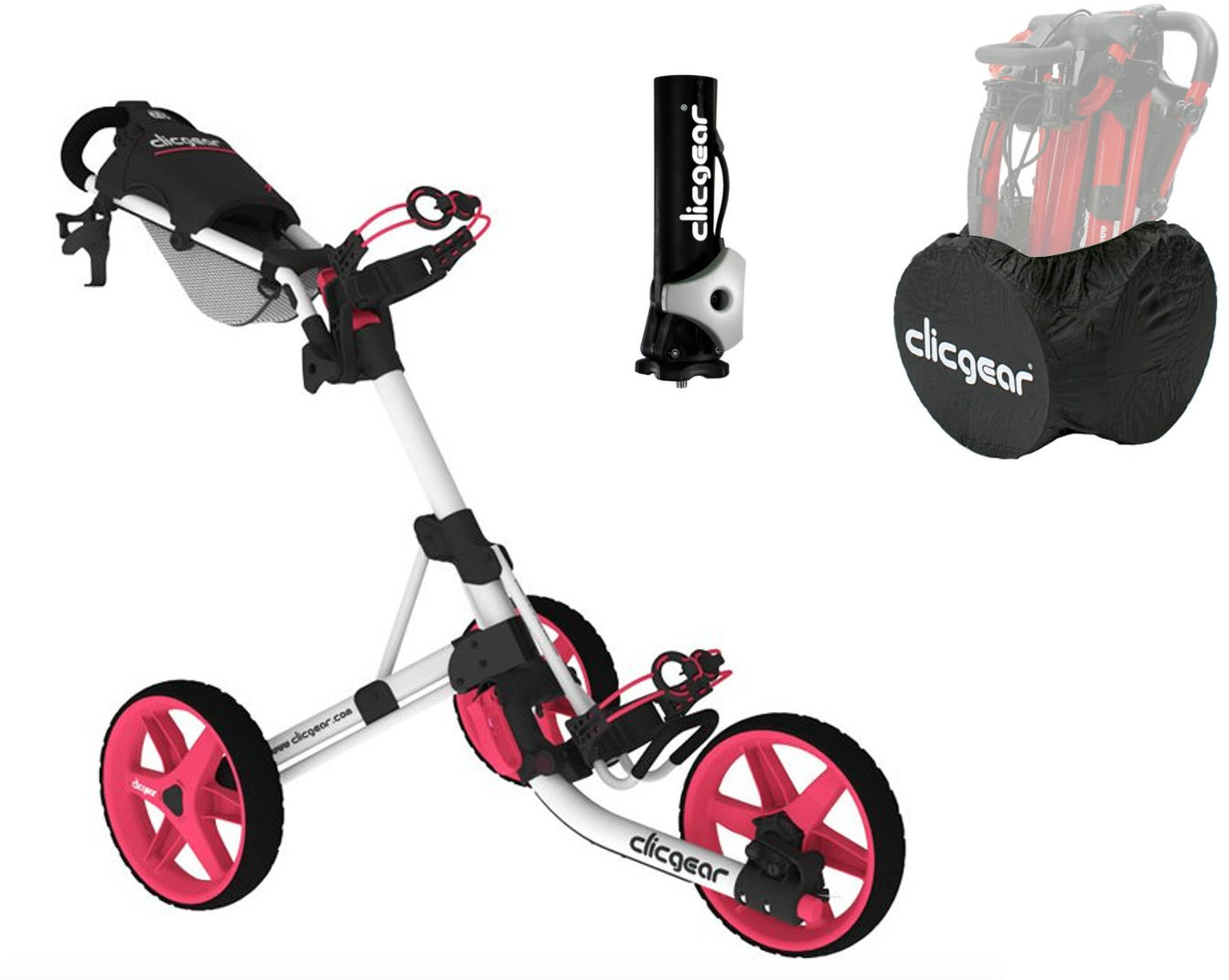 Manuální golfové vozíky Clicgear 3.5+ Arctic/Pink DELUXE SET Manuální golfové vozíky