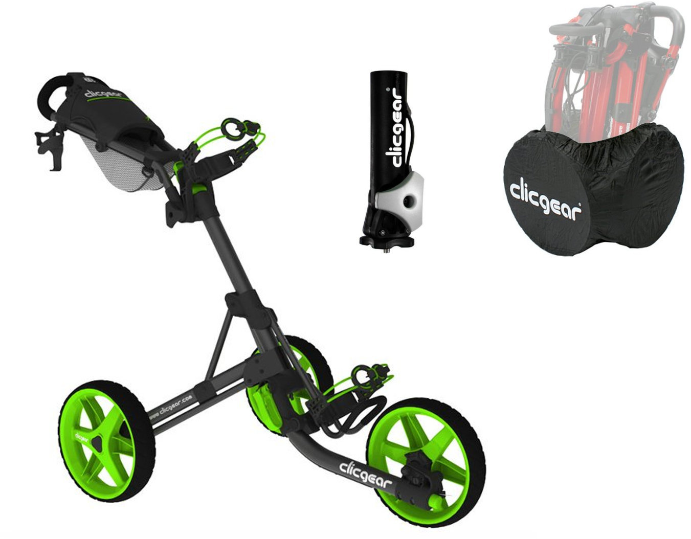 Ročni voziček za golf Clicgear 3.5+ Charcoal/Lime DELUXE SET Ročni voziček za golf