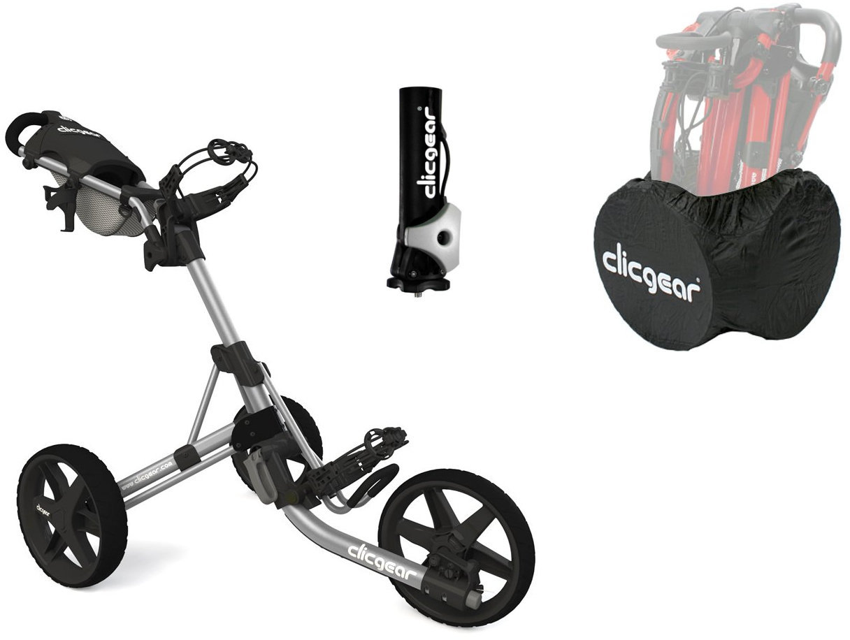 Wózek golfowy ręczny Clicgear 3.5+ Silver DELUXE SET Wózek golfowy ręczny