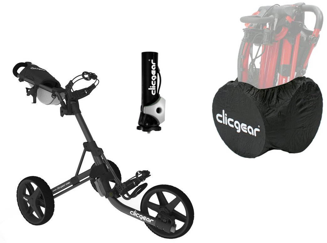 Manuálny golfový vozík Clicgear 3.5+ Charcoal/Black DELUXE SET Manuálny golfový vozík