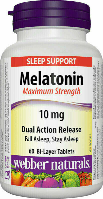 Egyéb étrend-kiegészítők Webber Naturals Melatonin 10 mg with Dual Action Release 60 Tablets Egyéb étrend-kiegészítők