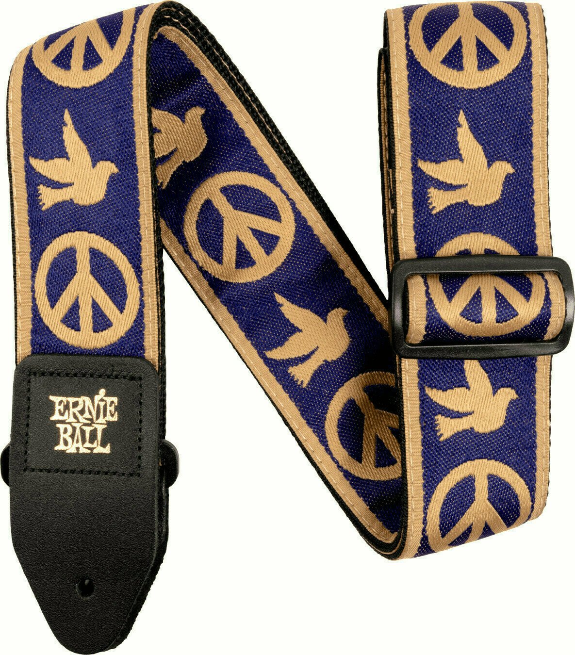 Textilgurte für Gitarren Ernie Ball Navy Blue and Beige Peace Love Dove Jacquard Strap