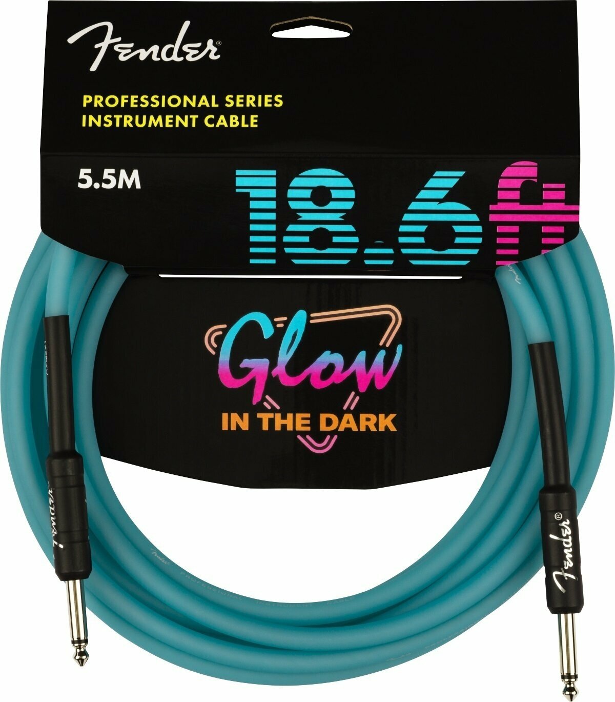 Инструментален кабел Fender Professional Glow in the Dark Син 5,5 m Директен - Директен