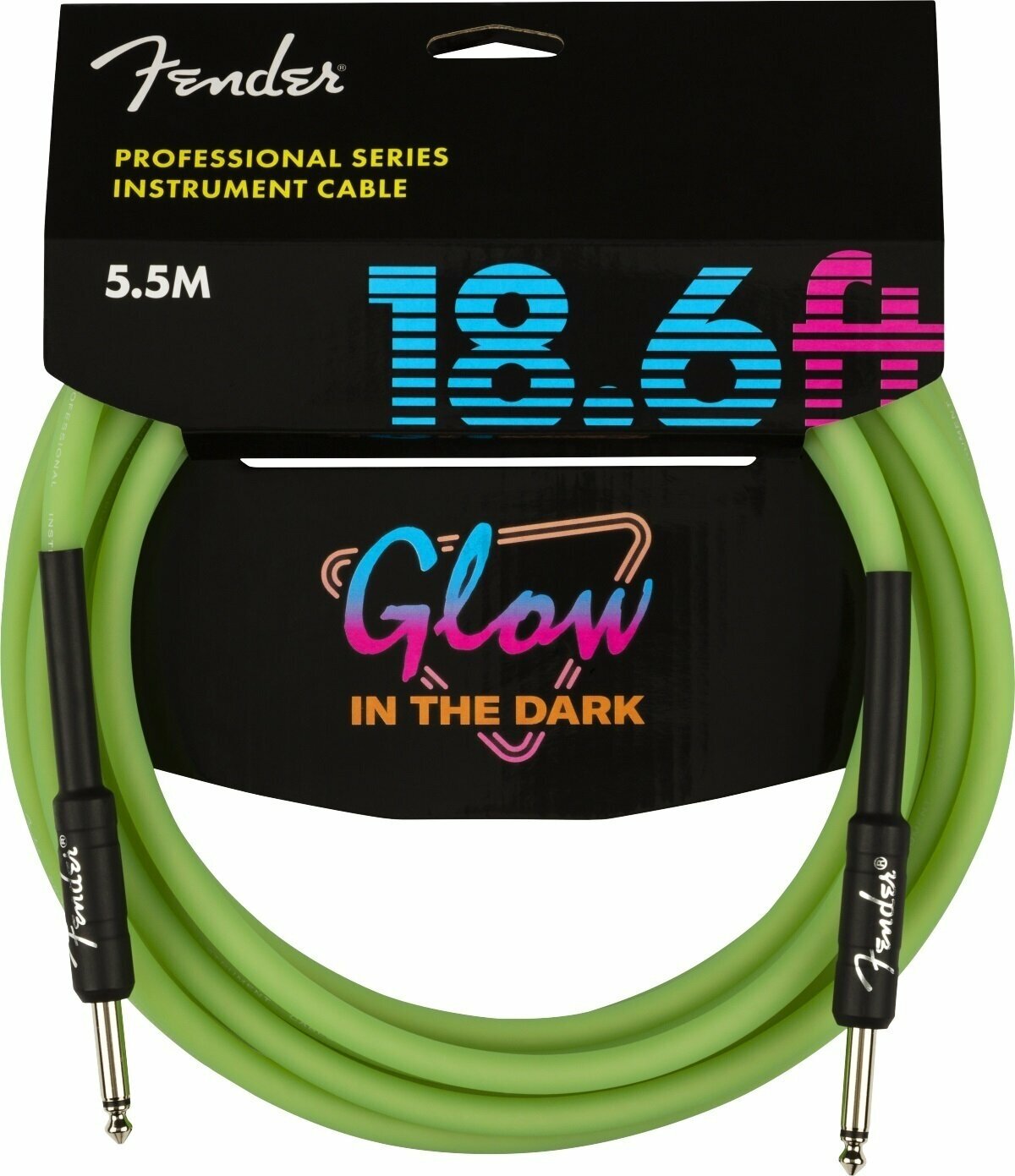 Nástrojový kabel Fender Professional Glow in the Dark Zelená 5,5 m Rovný - Rovný