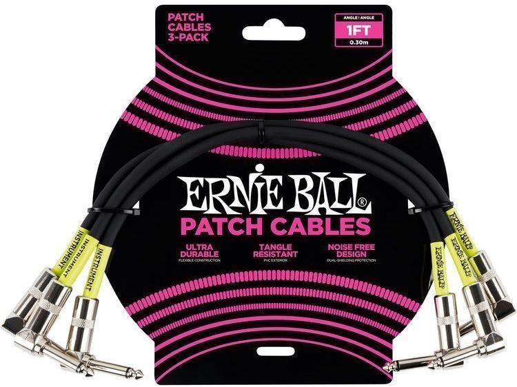 Kabel rozgałęziacz, Patch kabel Ernie Ball P06075 Czarny 30 cm Kątowy - Kątowy