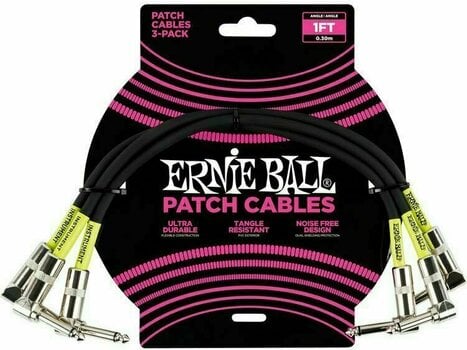 Propojovací kabel, Patch kabel Ernie Ball P06075 Černá 30 cm Lomený - Lomený - 1