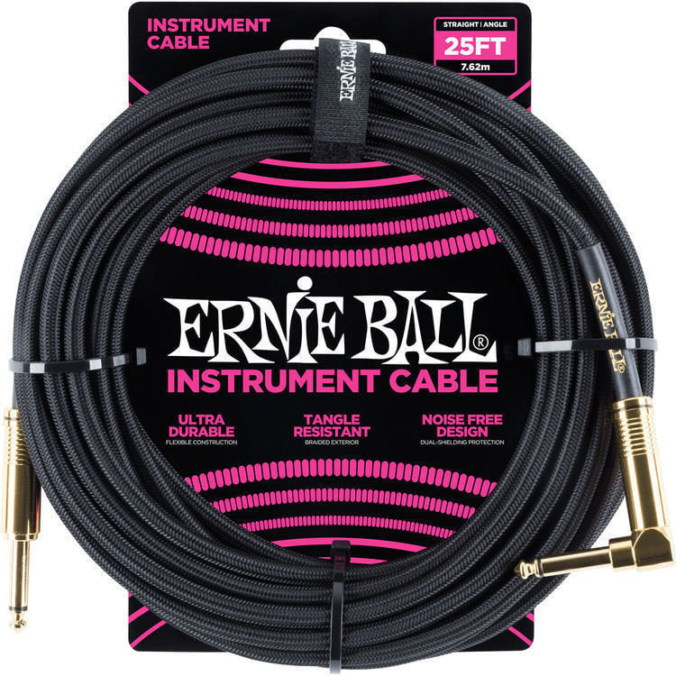 Инструментален кабел Ernie Ball P06058 Черeн 7,5 m Директен - Ъглов