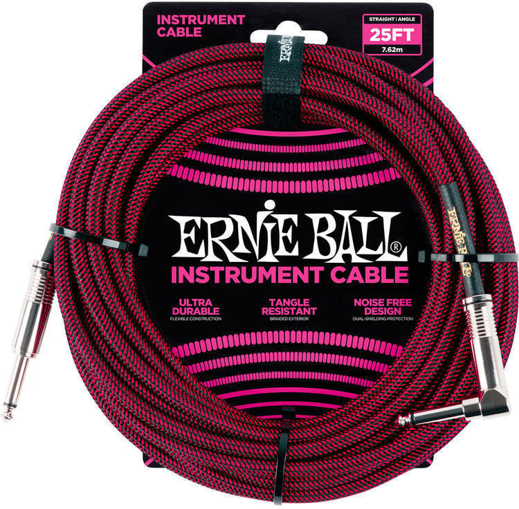 Instrumentkabel Ernie Ball P06062 Rood-Zwart 7,5 m Recht - Gebogen