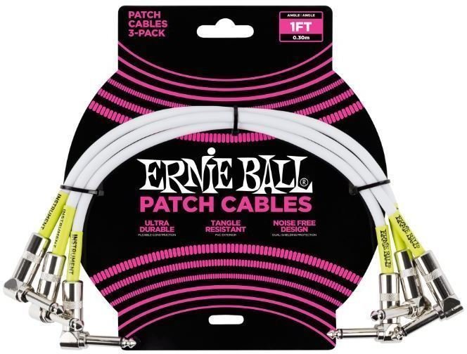 Câble de patch Ernie Ball P06055 Blanc 30 cm Angle - Angle