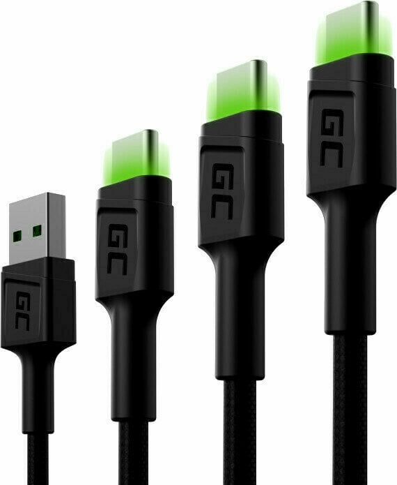 Cable USB Green Cell KABGCSET01 Set 3x GC Ray USB-C Cable Negro 120 cm-200 cm-30 cm Cable USB