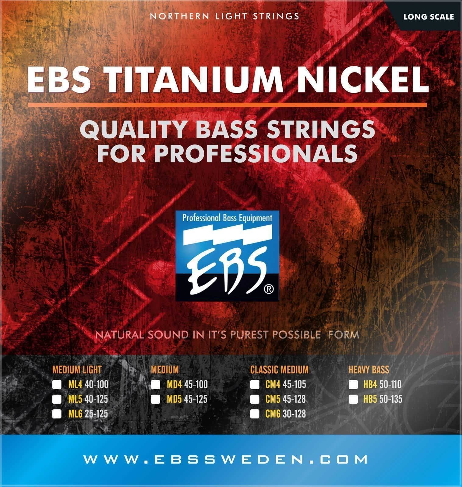 Jeux de 5 cordes basses EBS TN-MD5 Titanium Nickel 45-125