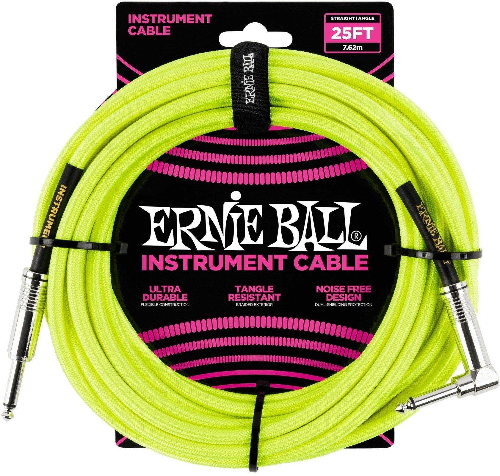 Nástrojový kabel Ernie Ball P06057 Žlutá 7,5 m Rovný - Lomený