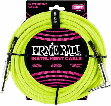 Instrumentenkabel Ernie Ball P06057 Gelb 7,5 m Gerade Klinke - Winkelklinke - 1