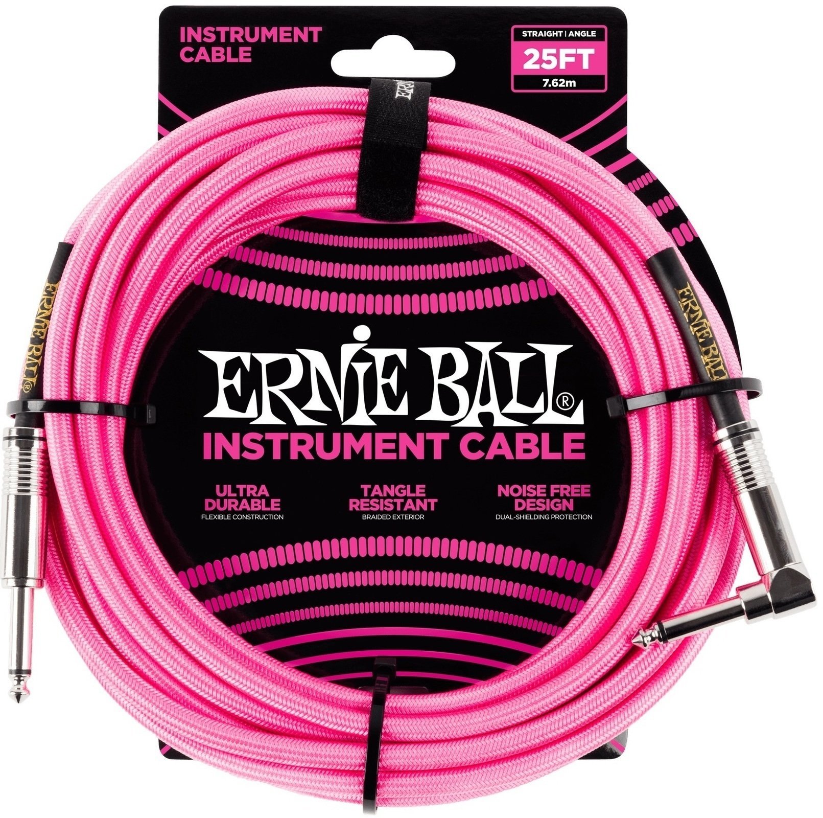 Инструментален кабел Ernie Ball P06065 Pозов 7,5 m Директен - Ъглов