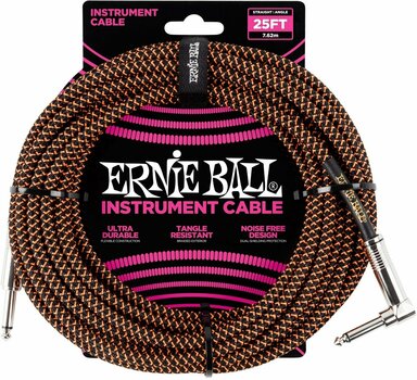 Kabel za glasbilo Ernie Ball P06064 Črna-Oranžna 7,5 m Ravni - Kotni - 1