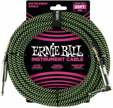 Kabel instrumentalny Ernie Ball P06066 Czarny-Zielony 7,5 m Prosty - Kątowy - 1