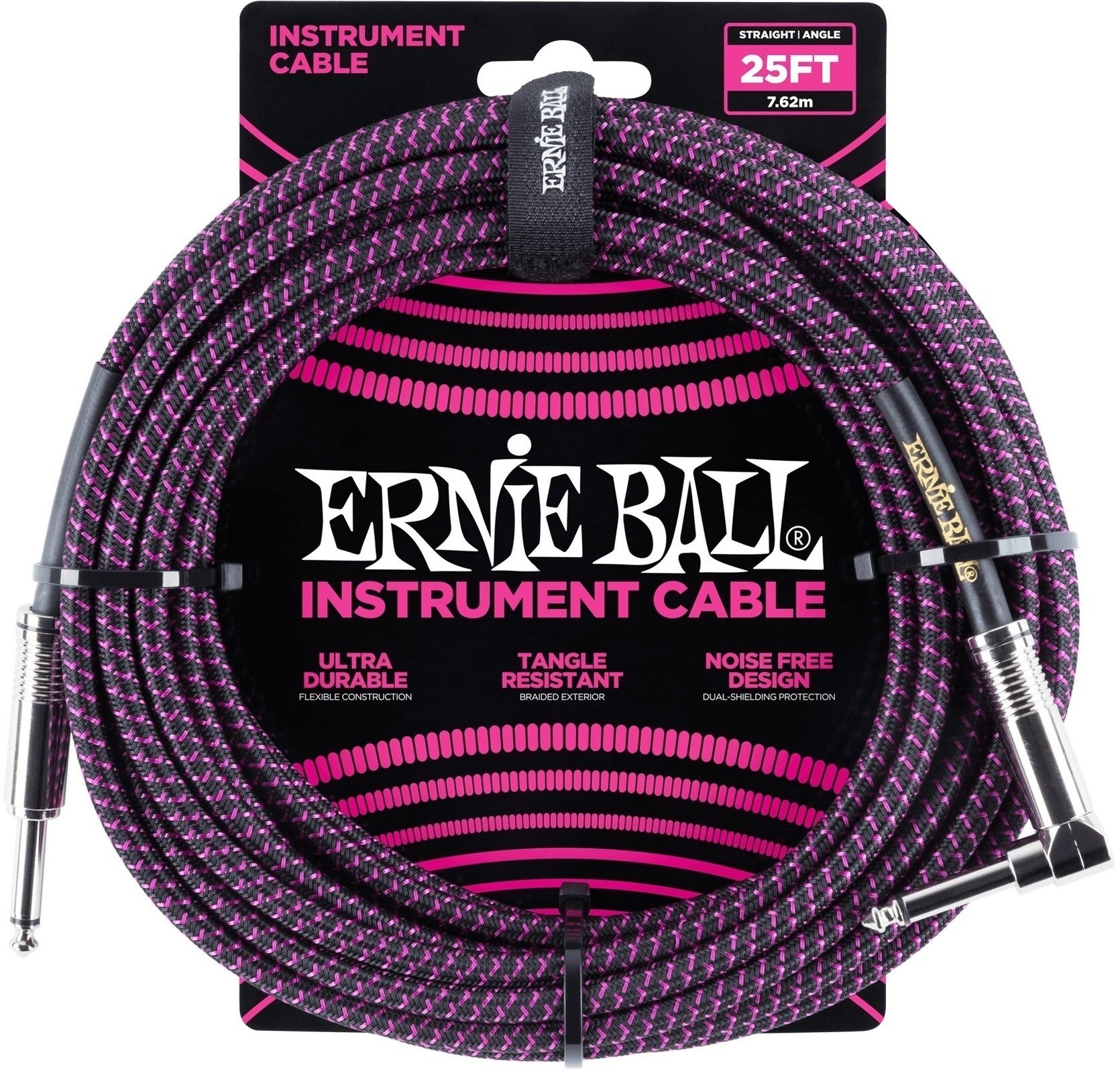 Instrumentkabel Ernie Ball P06068 Paars-Zwart 7,5 m Recht - Gebogen