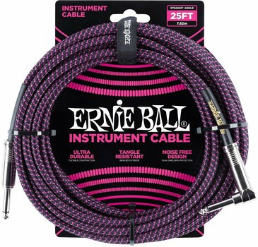 Kabel za glasbilo Ernie Ball P06068 Črna-Vijolična 7,5 m Ravni - Kotni - 1