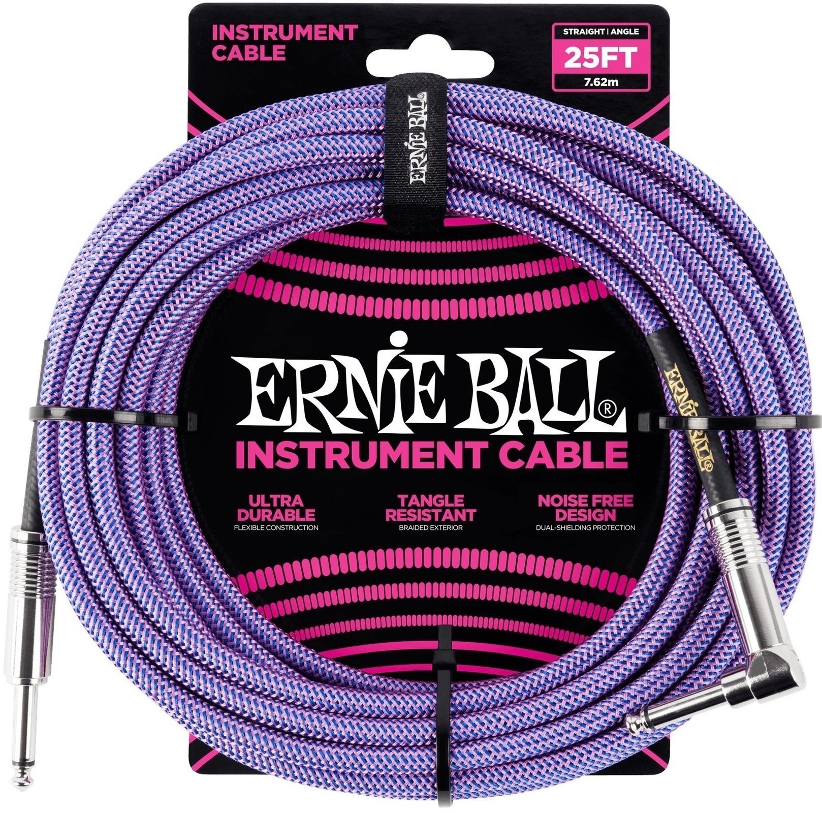 Nástrojový kábel Ernie Ball P06069 Fialová 7,5 m Rovný - Zalomený