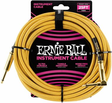 Câble pour instrument Ernie Ball P06070 Or 7,5 m Droit - Angle - 1