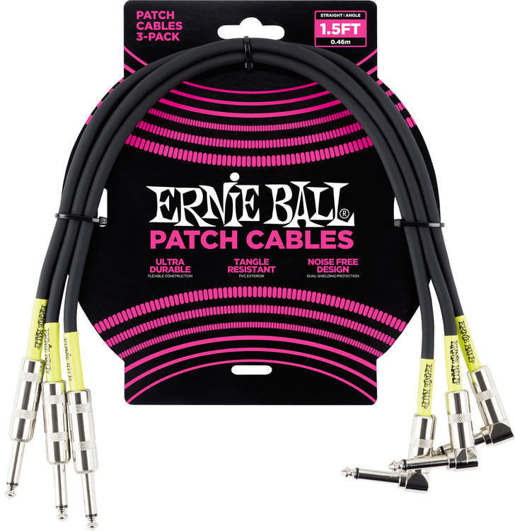 Kabel rozgałęziacz, Patch kabel Ernie Ball P06076 Czarny 45 cm Prosty - Kątowy