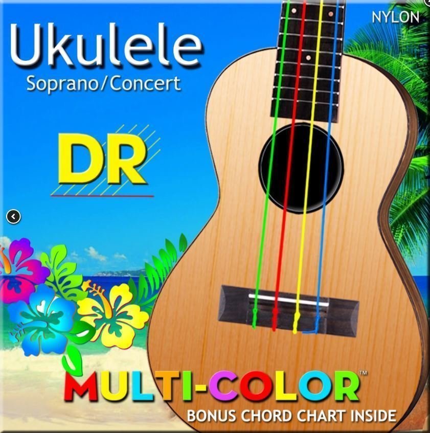 Cordes pour ukulélé soprano DR Strings Multi-Color Ukulele String Set Sopran & Concert High-G