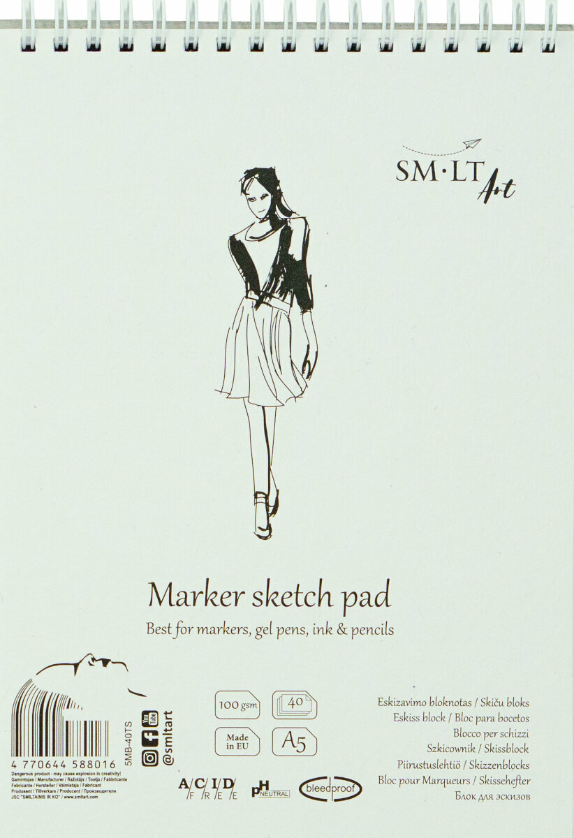 Sketchbook Smiltainis Sketch Pad for Markers Skitsebog 40 A5 100 g