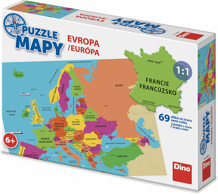 Pussel Dino 365063 Puzzle Maps Europe 69 Parts Pussel