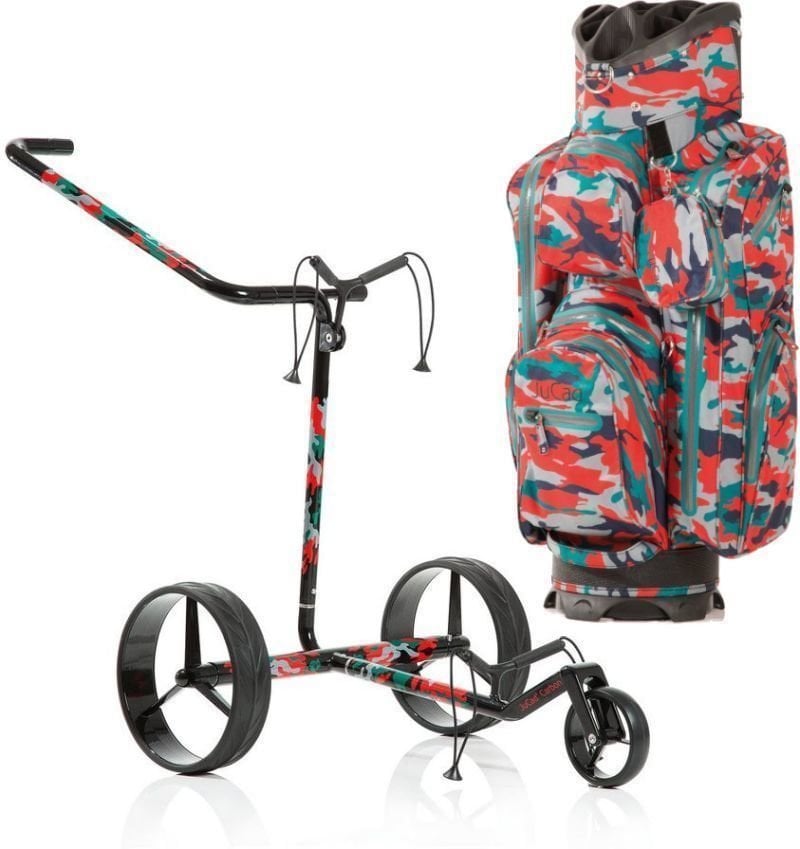 Manual Golf Trolley Jucad Carbon 3-Wheel Aquastop Bag SET Camouflage Manual Golf Trolley