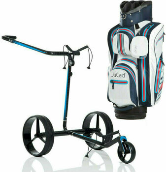 Chariot de golf électrique Jucad Carbon Travel Electric Black-Blue - Aquastop Bag Blue White Red SET Chariot de golf électrique - 1