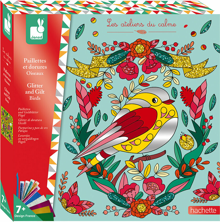 Imagini de sablare Janod J07829 Imagini de sablare Păsări Nisipuri strălucitoare și hârtii metalice