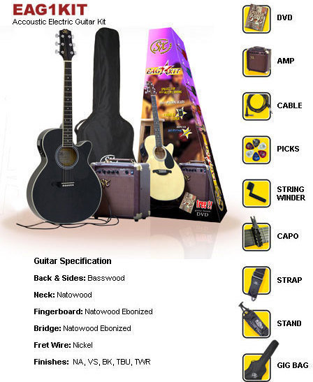 Jumbo elektro-akoestische gitaar SX EAG 1 K BK
