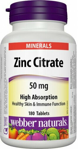 Calcium, magnésium, zinc Webber Naturals Zinc 180 Tablets Calcium, magnésium, zinc